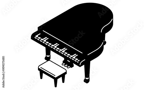 蓋の閉まったグランドピアノの音楽室のシンプルでかわいいアイソメトリック線画イラスト