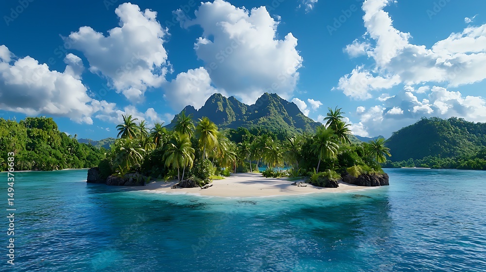 Obraz premium there is a small island in the middle of the ocean surrounded by palm trees