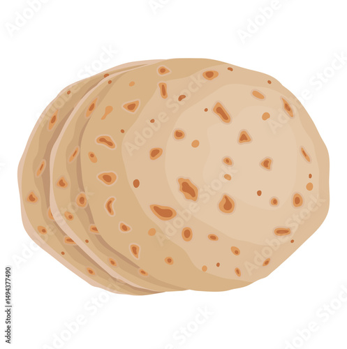 Indian Chapati Tortilla Illustration Isolated on White Background