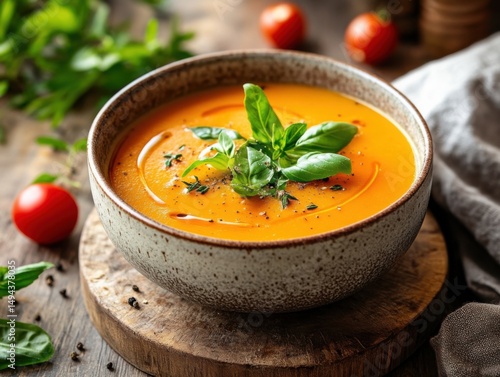 Smooth Veloute Soup with an Array of Summer Vegetables