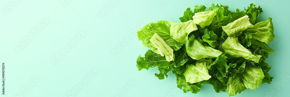 Obraz premium Fresh Caesar salad linear icon in vibrant green glowing on a pale turquoise background sharp HD quality