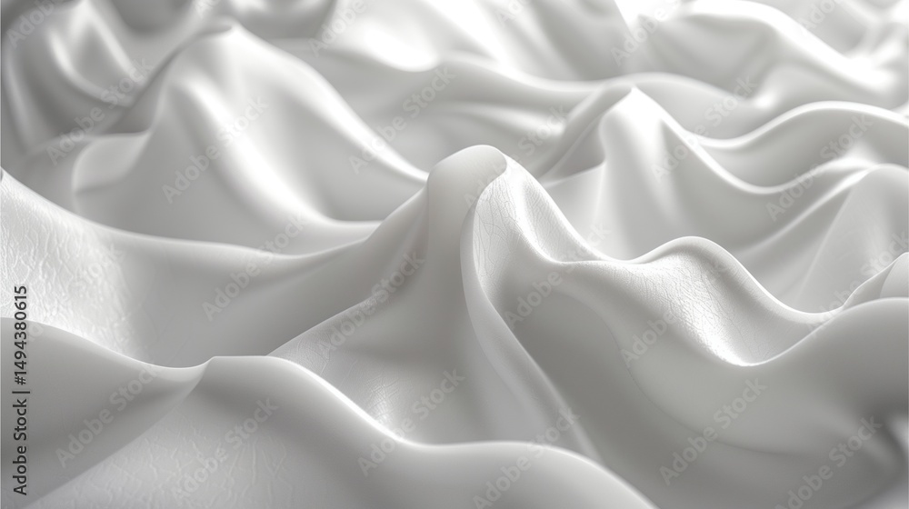 Obraz premium Ethereal texture of a pristine white fabric, resembling delicate waves, creating an inviting, soft, and tactile feeling