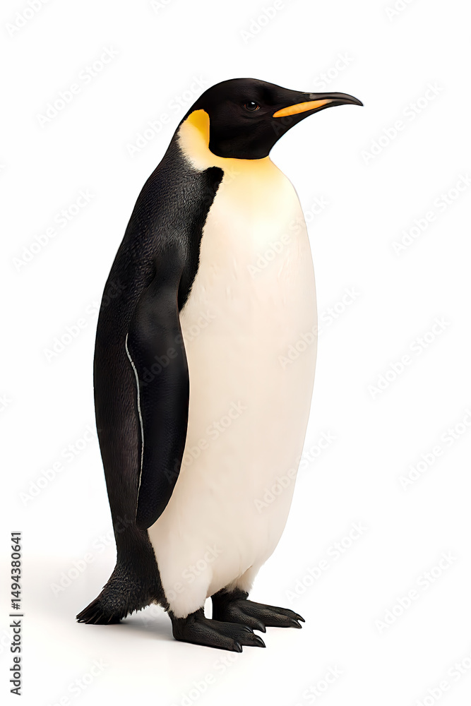 Fototapeta premium Emperor Penguin Standing on White Background – High-Resolution Wildlife Photo