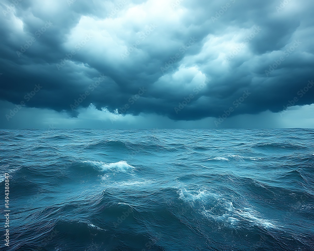 Fototapeta premium Dark stormy clouds over a rough ocean.
