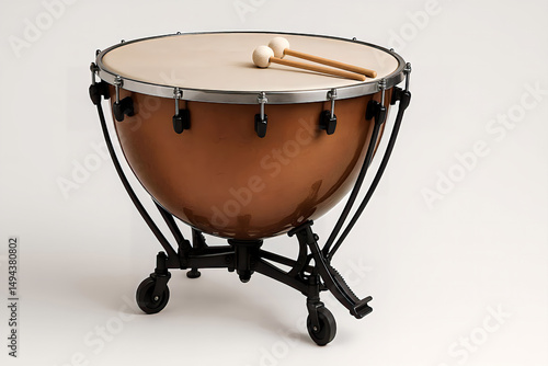 Timpani Drum with Mallets on White Background – Orchestral Percussion Instrument Photo