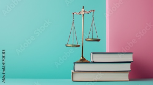 Wallpaper Mural Balanced Justice Concept with Scales and Books on Colorful Background for Legal and Educational Theme Torontodigital.ca