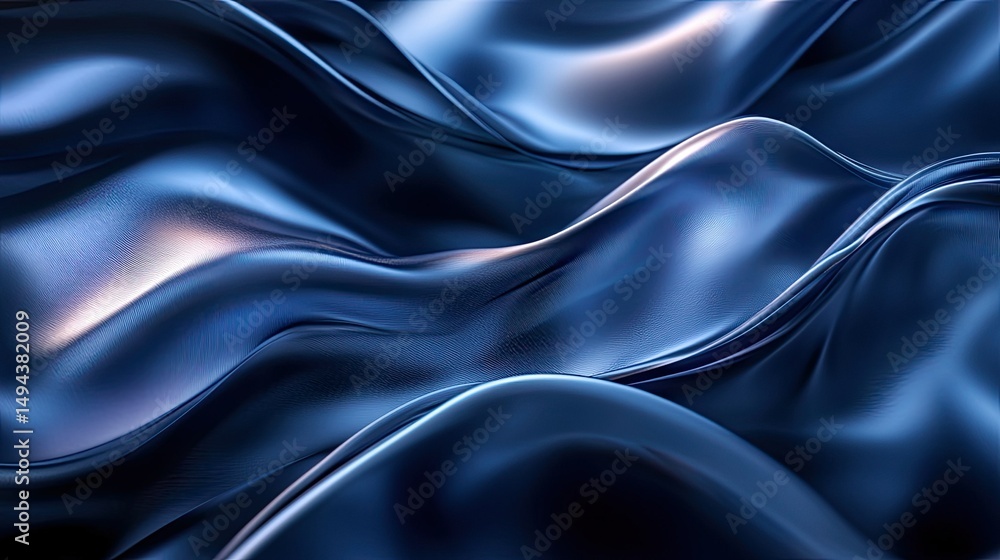 Fototapeta premium Abstract close up of flowing dark blue fabric with light reflecting across the surface waves texture
