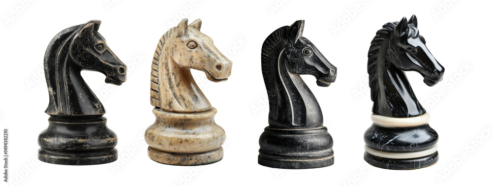 Obraz premium Strategic Chess Knights Facing Off. Transparent Background