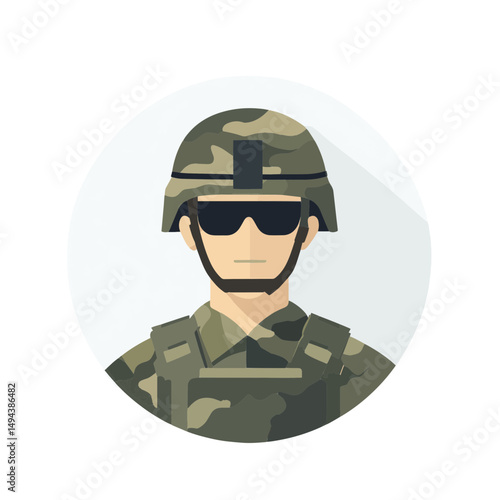 single soldier icon for military army web site, flat white background