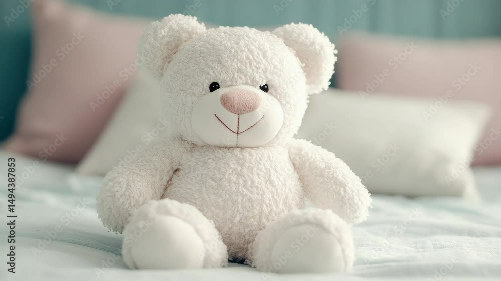 Soft and Fluffy Teddy Bear Perfect Plush Toy for Children�s Bedrooms, Surrounded by Cozy Pillows, Evoking Comfort and Warmth. Soft and Fluffy Teddy Bear Perfect Plush Toy for Children�s Bedrooms, Surrounded by Cozy Pillows, Evoking Comfort and Warmth.