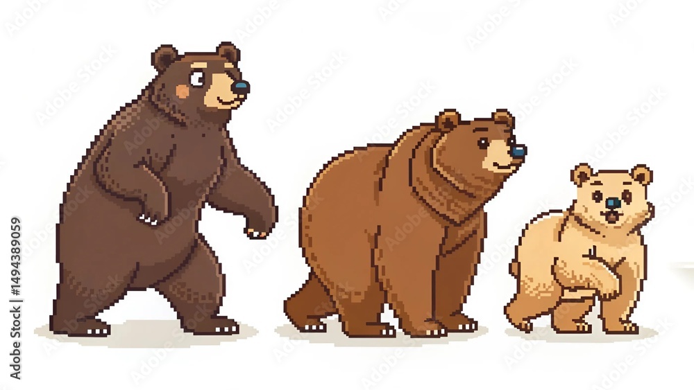 Fototapeta premium Pixel Art Bears – Cute 8-Bit Retro Style Characters