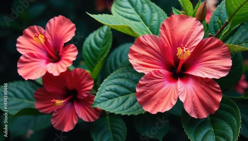 Wallpaper Mural Bold hibiscus blooms & lush tropical foliage, vibrant print , texture, paradise Torontodigital.ca