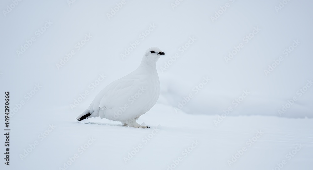 White Ptarmigan in Winter Wonderland: A Snowy Scene White Ptarmigan in Winter Wonderland: A Snowy Scene