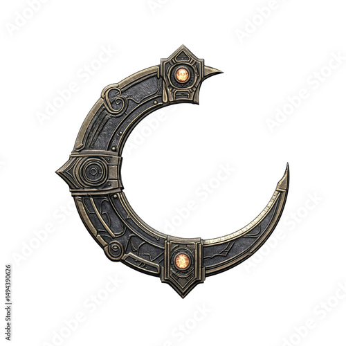 Ornate Crescent Moon Artifact Fantasy Game Asset