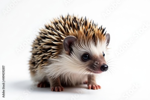 Close-up view of a single hedgehog on bright white, no shadows, thorns, image