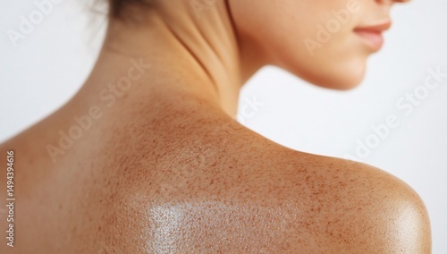 Womans sunkissed back with closeup.