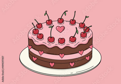 Cherry Topped Cake Illustration for Valentine's Day