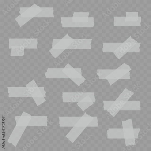 Realistic Set of Beige Adhesive Tape Pieces on Transparent Background. Vector