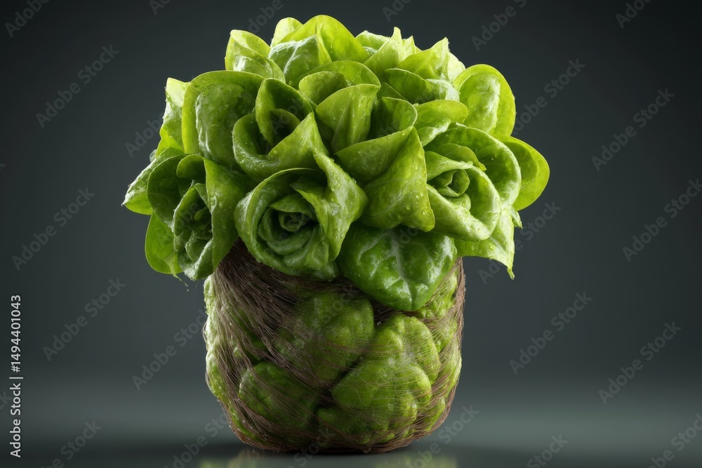 Obraz premium Fresh Green Lettuce with Unique Rose-Like Appearance on Dark Background for Culinary and Health Related Concepts