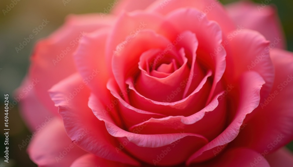Close-up view of a vibrant pink rose exhibiting soft focus and elegant, curving petal formations. Close-up view of a vibrant pink rose exhibiting soft focus and elegant, curving petal formations.