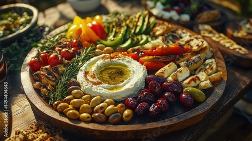 Stunning Spread of Mediterranean Appetizers in Vibrant Display
