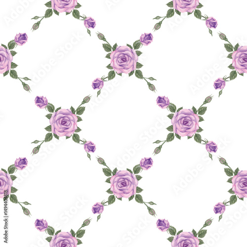 Seamless Pattern of trellis rose hand draw watercolor. Artwork on transparent background.You can Edit background from eps file.