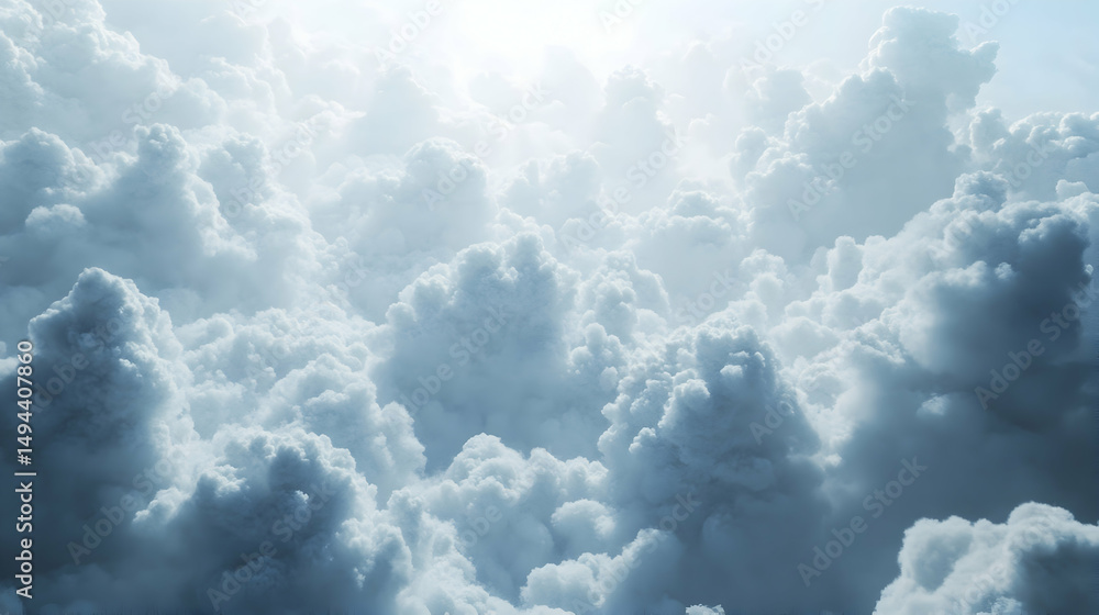 Fototapeta premium A breathtaking view of fluffy white clouds illuminated by sunlight, creating a serene and peaceful atmosphere.