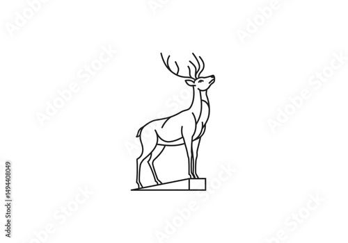 Elegant Line Art Depicting a Majestic Deer Gazing Upward with Antlers