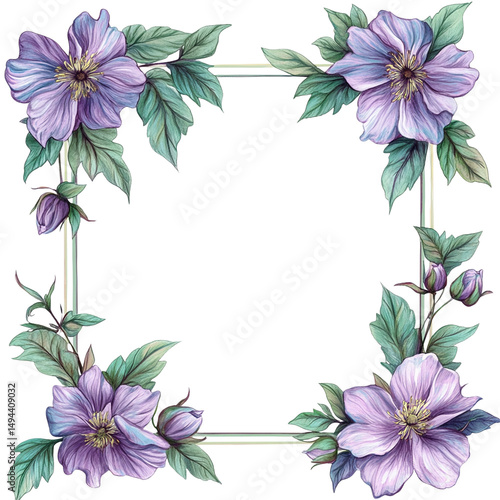Blue and Gold Floral Frame PNG