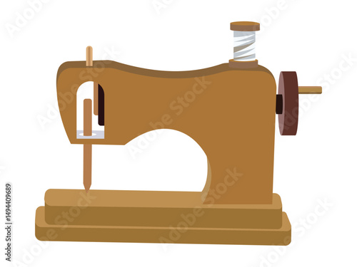 Wooden sewing machine design with simple shapes and minimal details
