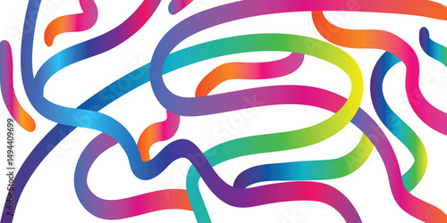 Gradient Lines with white background. Abstract Curve, Wave and Spiral Ribbons. Vector Rainbow Colored Pattern with 3D Shapes. Dynamic Celebration Illustration