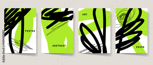 Modern abstract art cover template set. Maximalism poster collection. Creative colorful modern art for print. Scribble contemporary pattern graphics