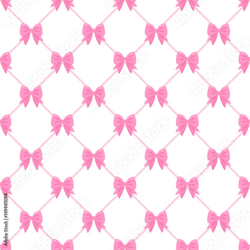 seamless  pattern with pink bow on grid background 