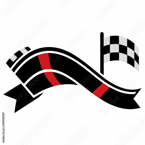 Ribbon in finishing line with racing track colorful icon on white background.