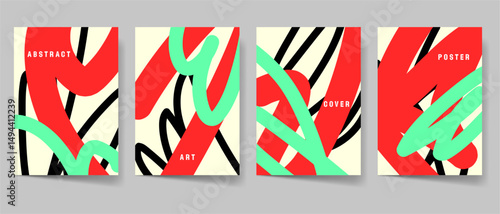 Modern abstract art cover template set. Maximalism poster collection. Creative colorful modern art for print. Scribble contemporary pattern graphics