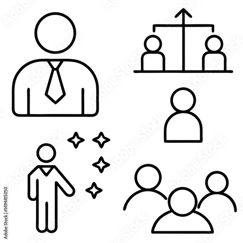 Leadership team management and employee performance icons