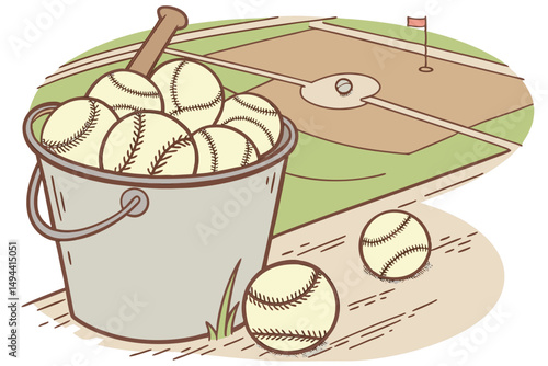 Pile of softballs in a bucket at practice