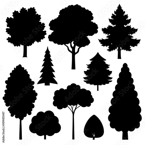 Collection of black silhouette tree images