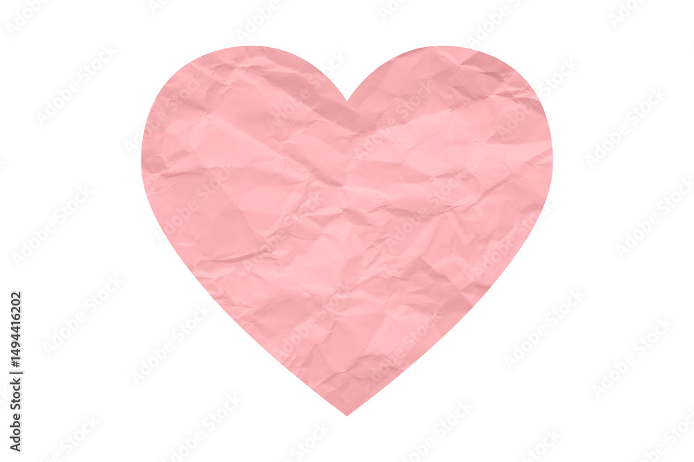 Fototapeta premium pink crumpled paper heart heart sticker isolated on transparent background