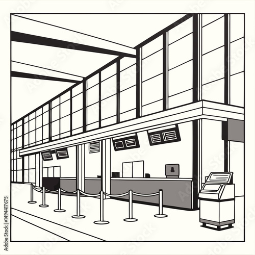 Modern airport check in counter design illustration