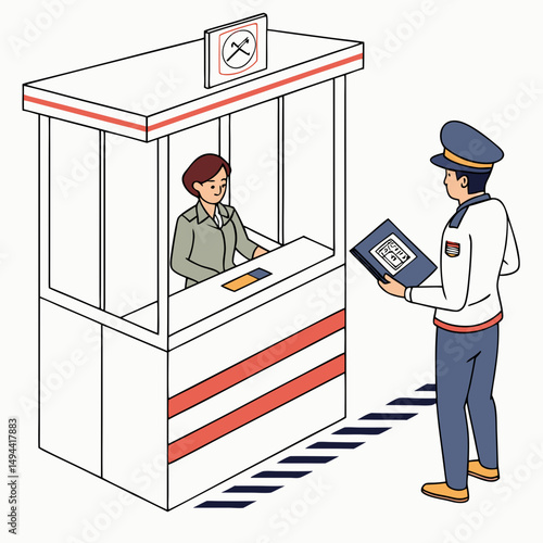 Airport security checkpoint officer checking passenger passport