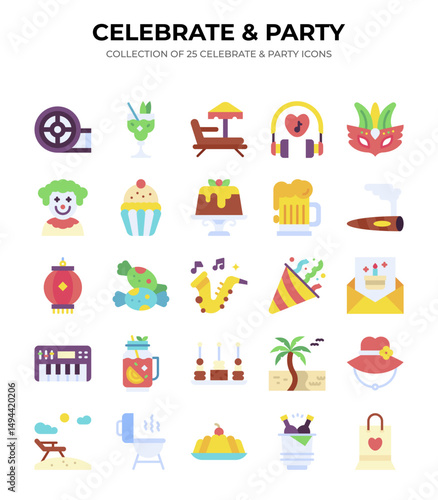 25 Colorful Celebrate & Party Icons Collection