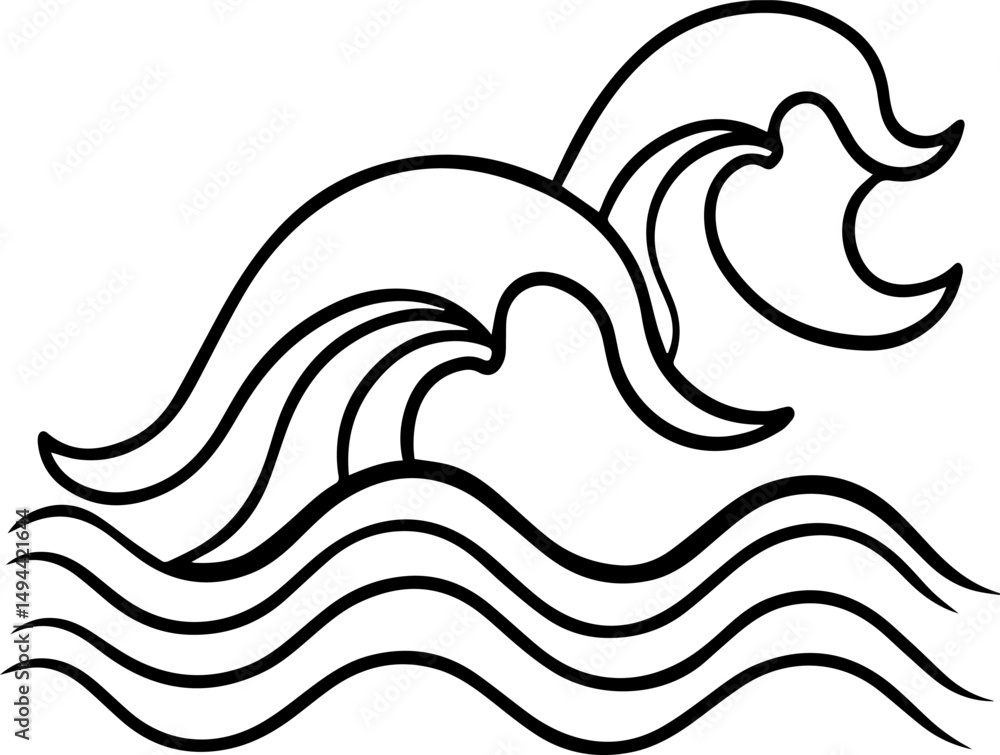 Obraz premium wave outline line art illustration, coloring book page