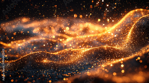 A soft, ethereal glow of golden light, like a thousand captured stars, blurred and softened onto a velvety black backdrop, creating a mesmerizing and dreamlike ambiance 