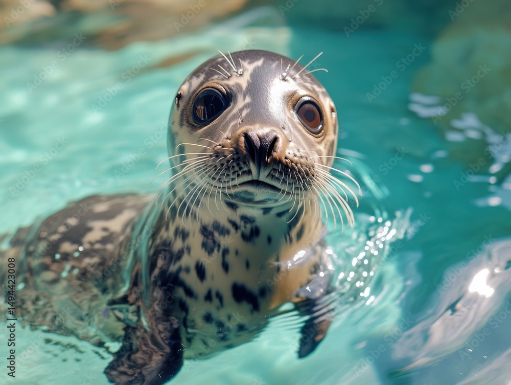 Fototapeta premium Young Seals Or Dolphins Perfecting Vital Water Abilities