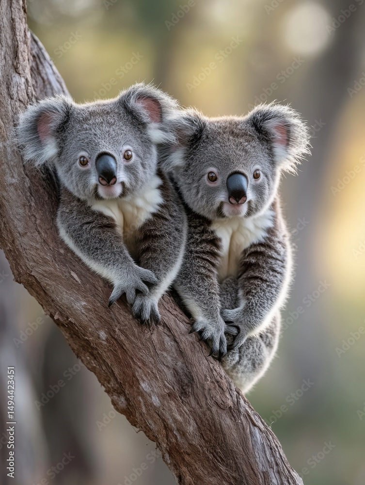 Fototapeta premium Youthful Koalas Studying Advanced Eucalyptus Foraging