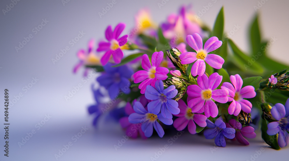 Obraz premium Vibrant cluster of verbena flowers shades of pink and purple, showcasing their delicate petals and lush green leaves