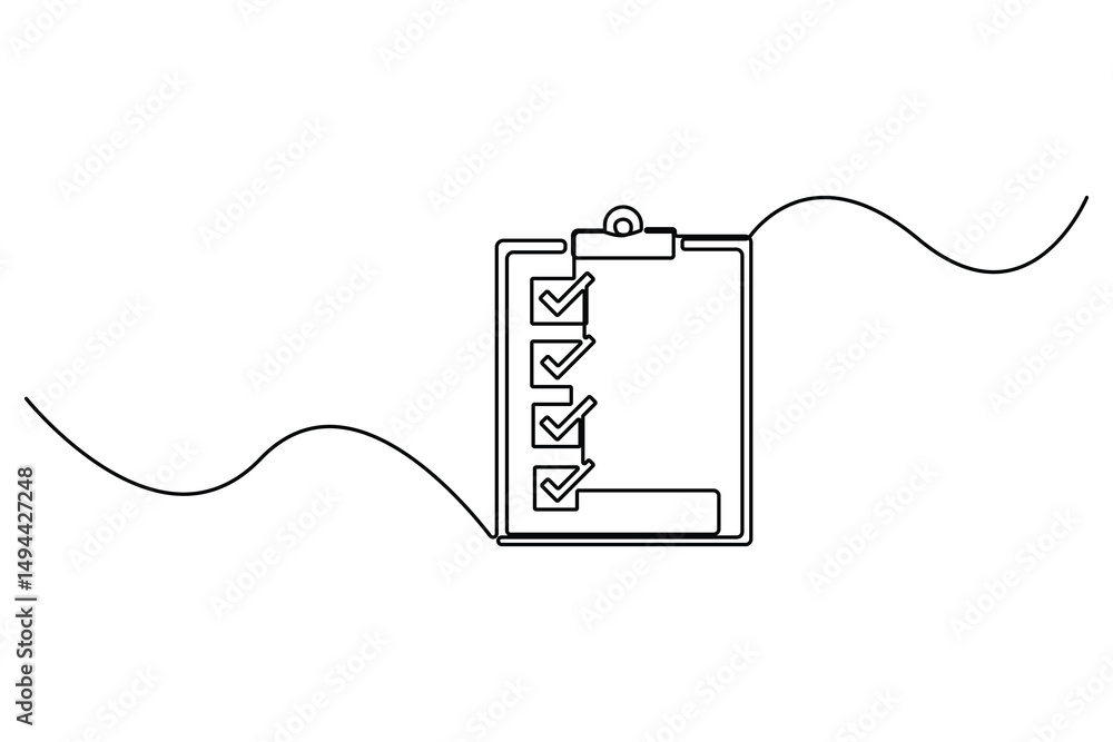 Obraz premium Continues line art illustration of a Checklist Clipboard icon vector illustration 