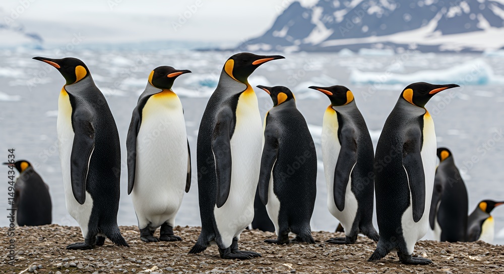Fototapeta premium Majestic King Penguins on Antarctic Coastline