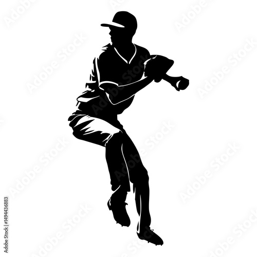 Silhouette of baseball pitcher, prepare to throw the ball